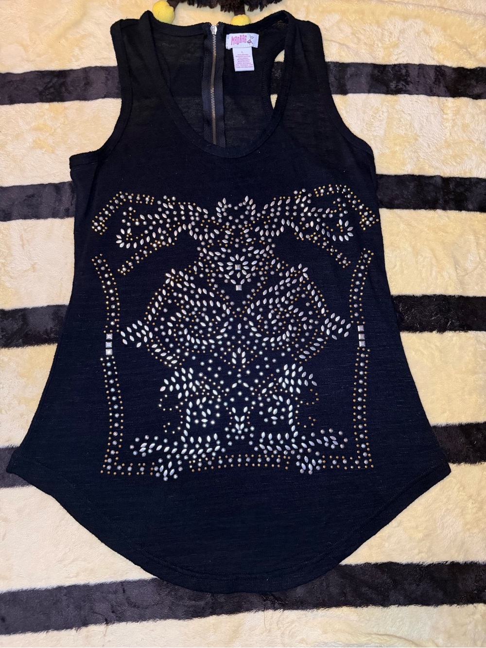 MADRAG Black Rhinestone Embellished Racerback Tank Top Size L - Picture 7 of 8